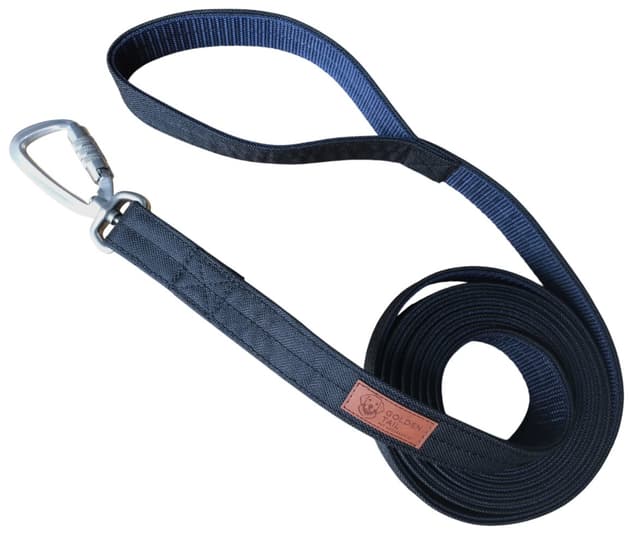Smycz dla psa GoldenTail duży aluminiowy karabińczyk granatowa czarna mocna